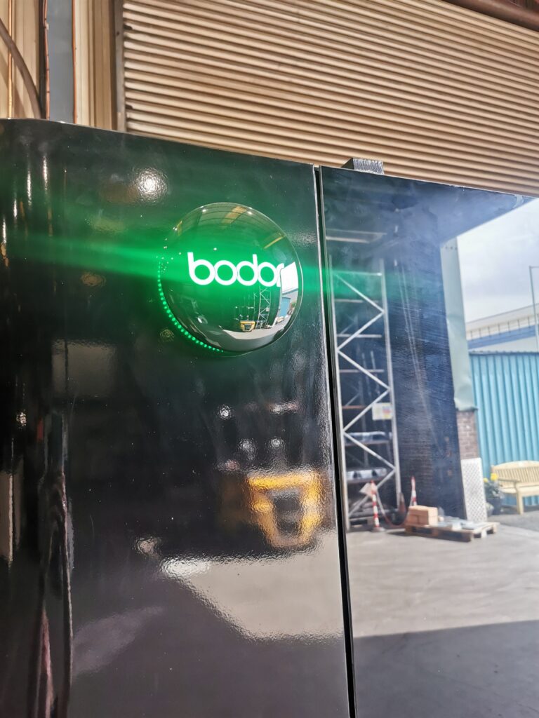The LED logo lit up for the new machine