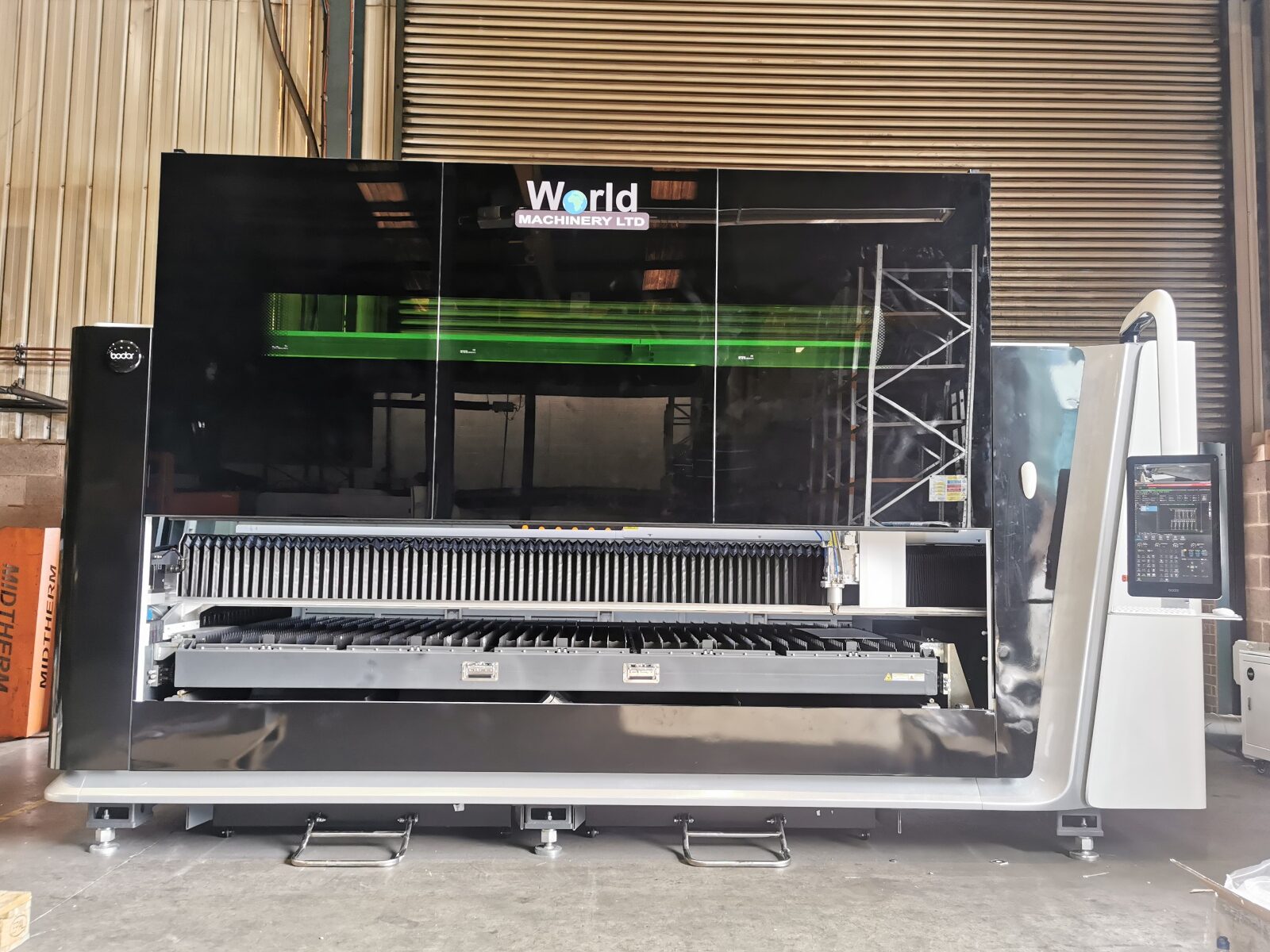 The new Bodor laser fiber laser machine with the door open in situ in our factory