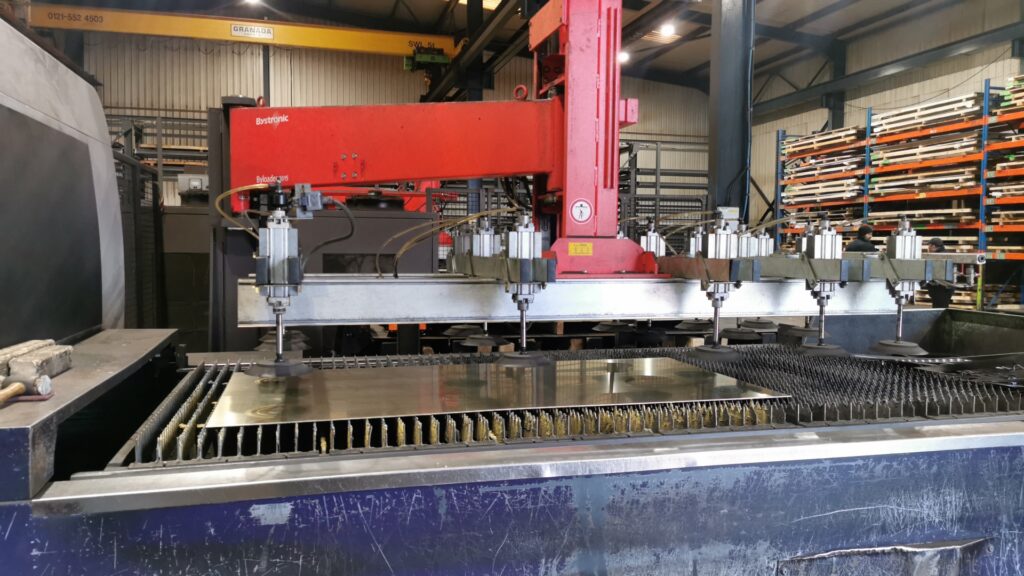 Brass ready to be cut on the second bed of the 3kw fiber laser. the 2000x1000 sheet is ready to be cut with nitrogen