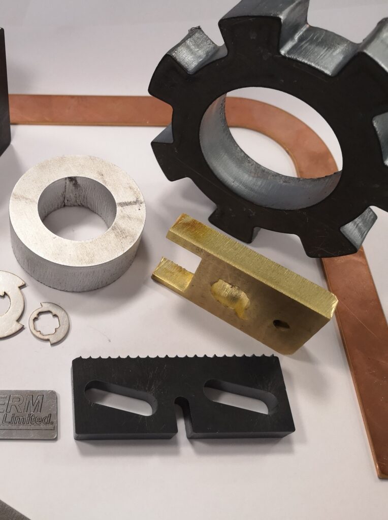A range of materials we can cut including brass, mild steel and aluminium