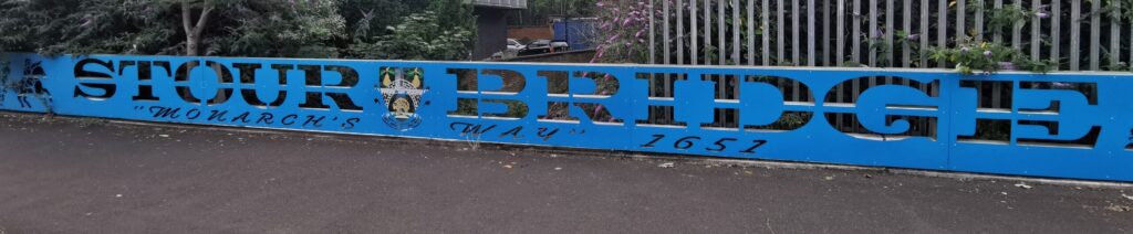 Stour bridge sign that we laser cut in pieces before it was powdercoated and assembled