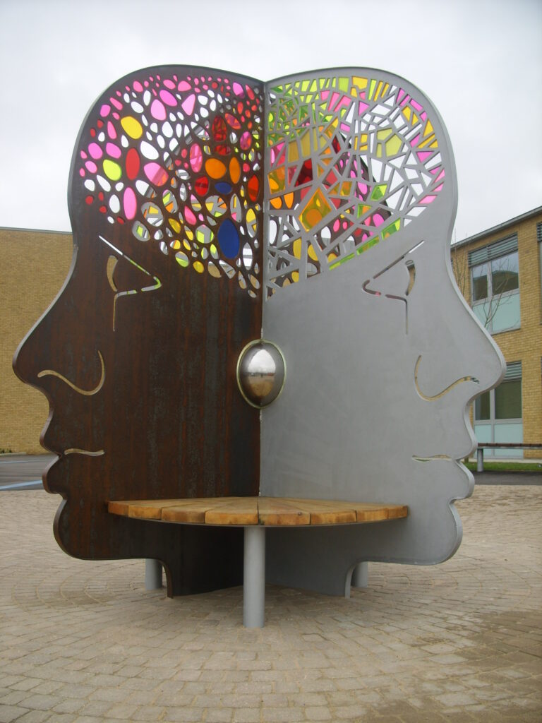 Some decorative heads laser cut and fabricated to make a bench