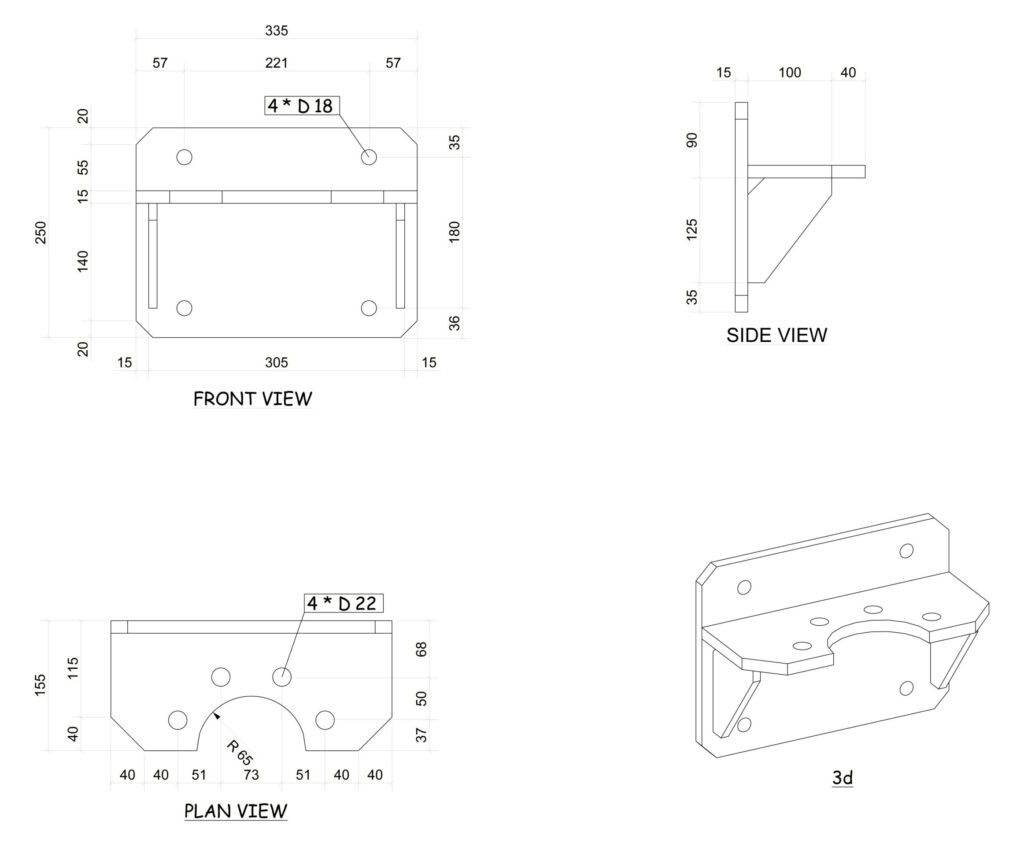 A dimensioned cad drawing for quoting process