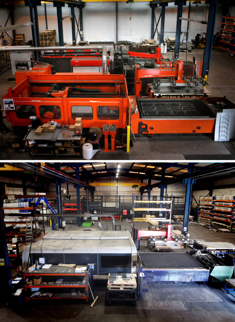 pre 2010 compared with today. a look at our factory now with 2 fiber lasers instead of c02 focusing on saving energy