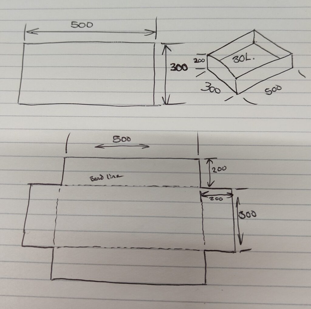 Example of a hand drawn sketch with dimensions for quoting